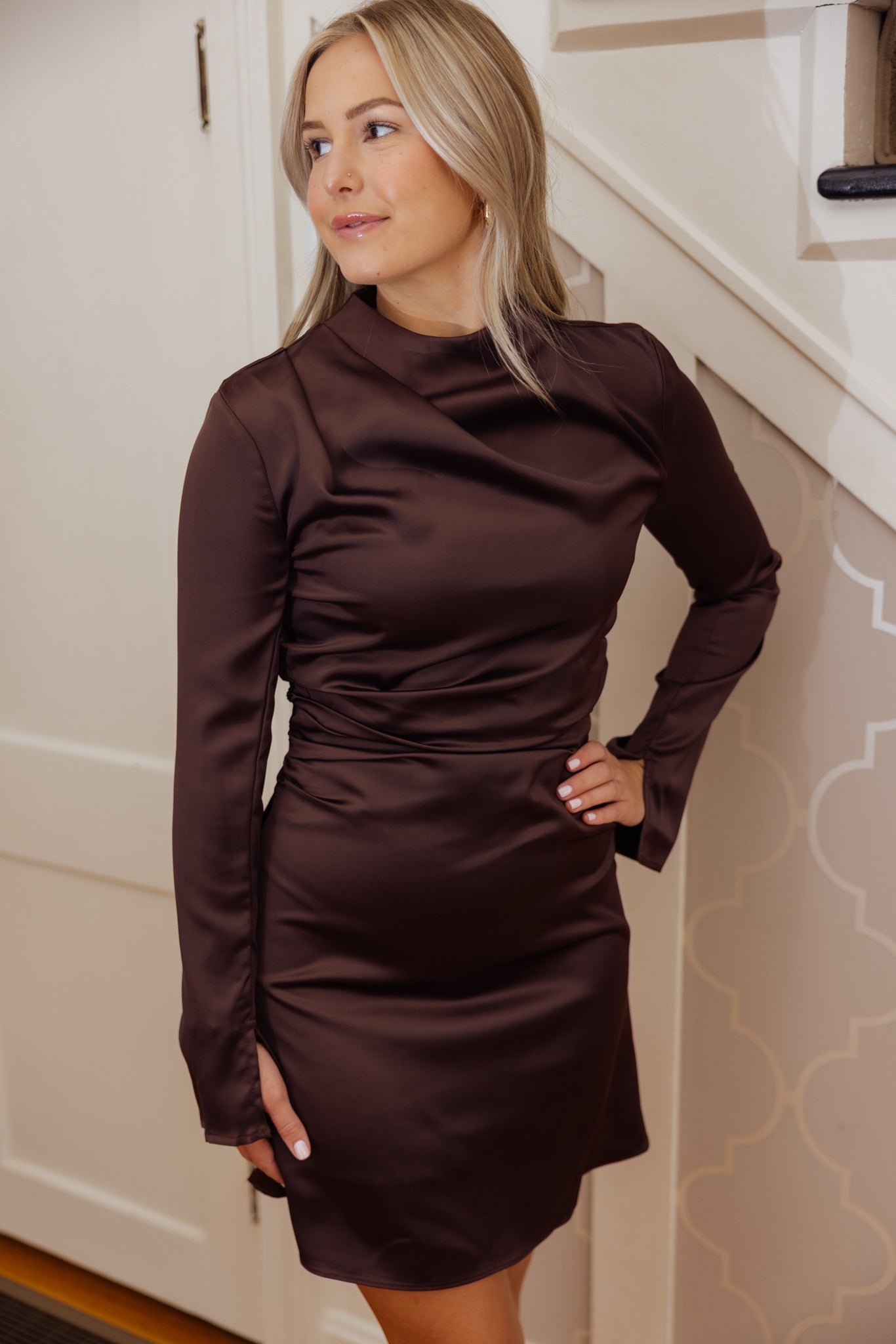 Dark Oak Satin Mini Dress